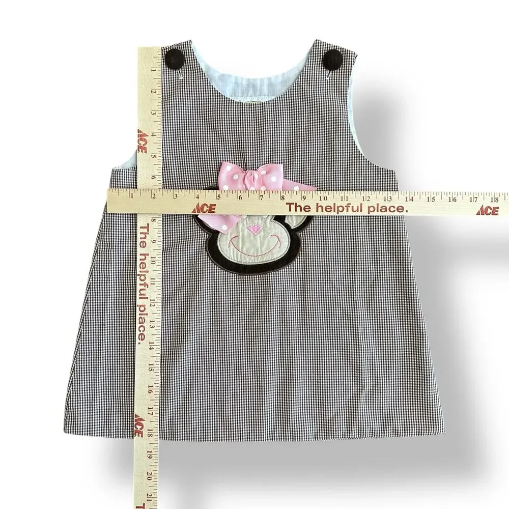 Castles and Crowns Gingham Monkey‎ Dress girls Size 5 Brown Pink